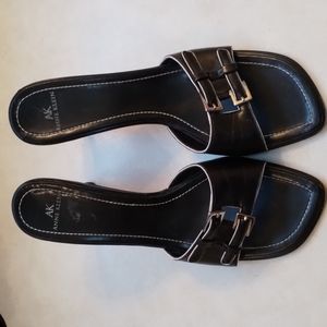Anne Klein black sandals with white trim